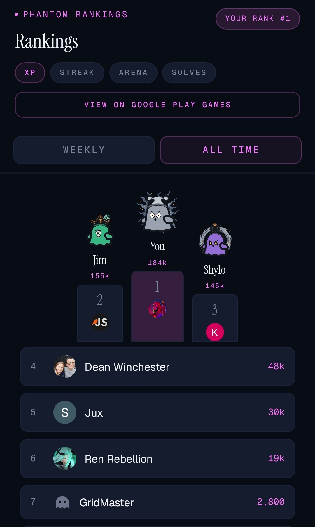 Compete on weekly and all-time leaderboards